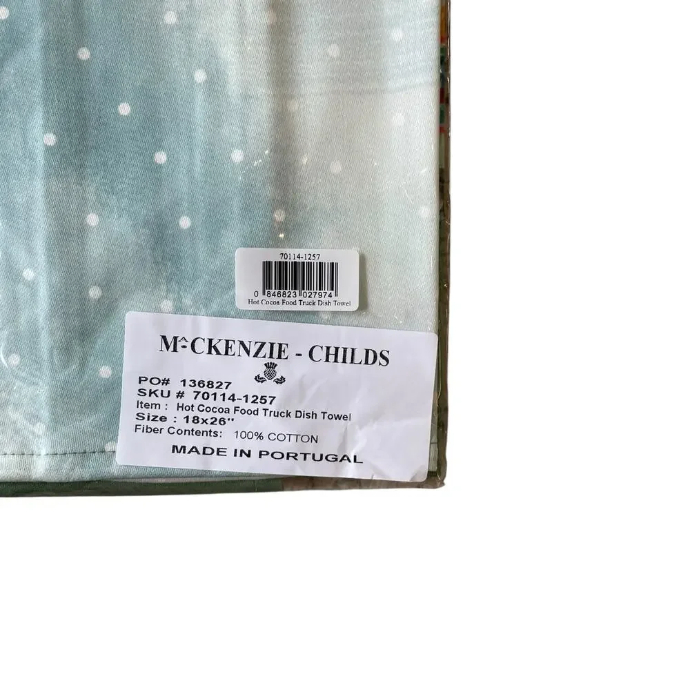 NEW Mackenzie-Childs Hot Cocoa Food Truck Kitchen Dish Towel 18x26 Cotton
